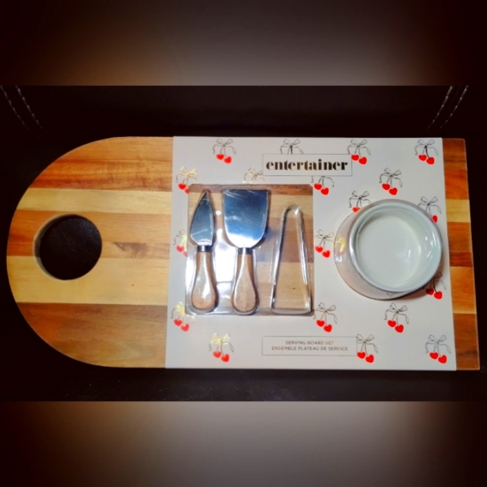Entertainer Wooden Serving Board Set with Utensils and Ramekin